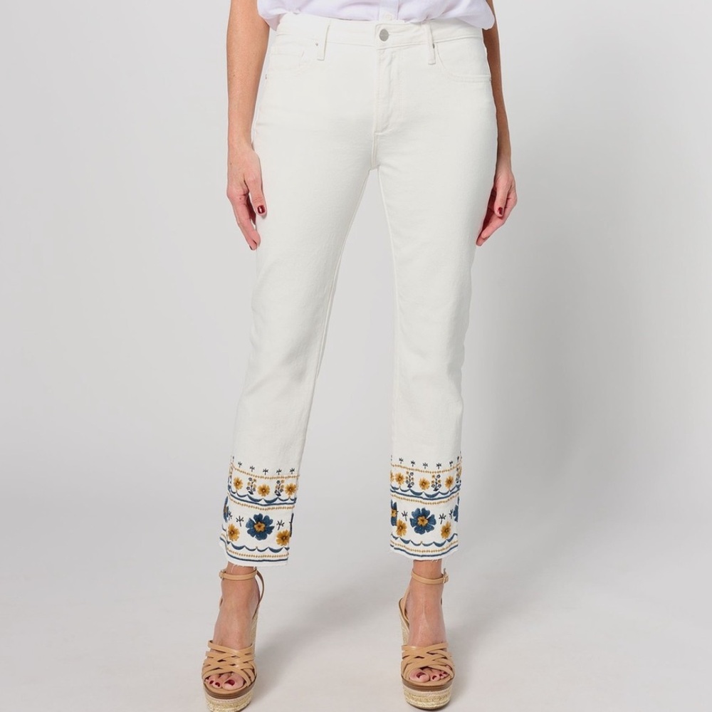 Driftwood Colette 8 Embroidered Crop Straight Jean-GoldenGate Jeans White Floral
